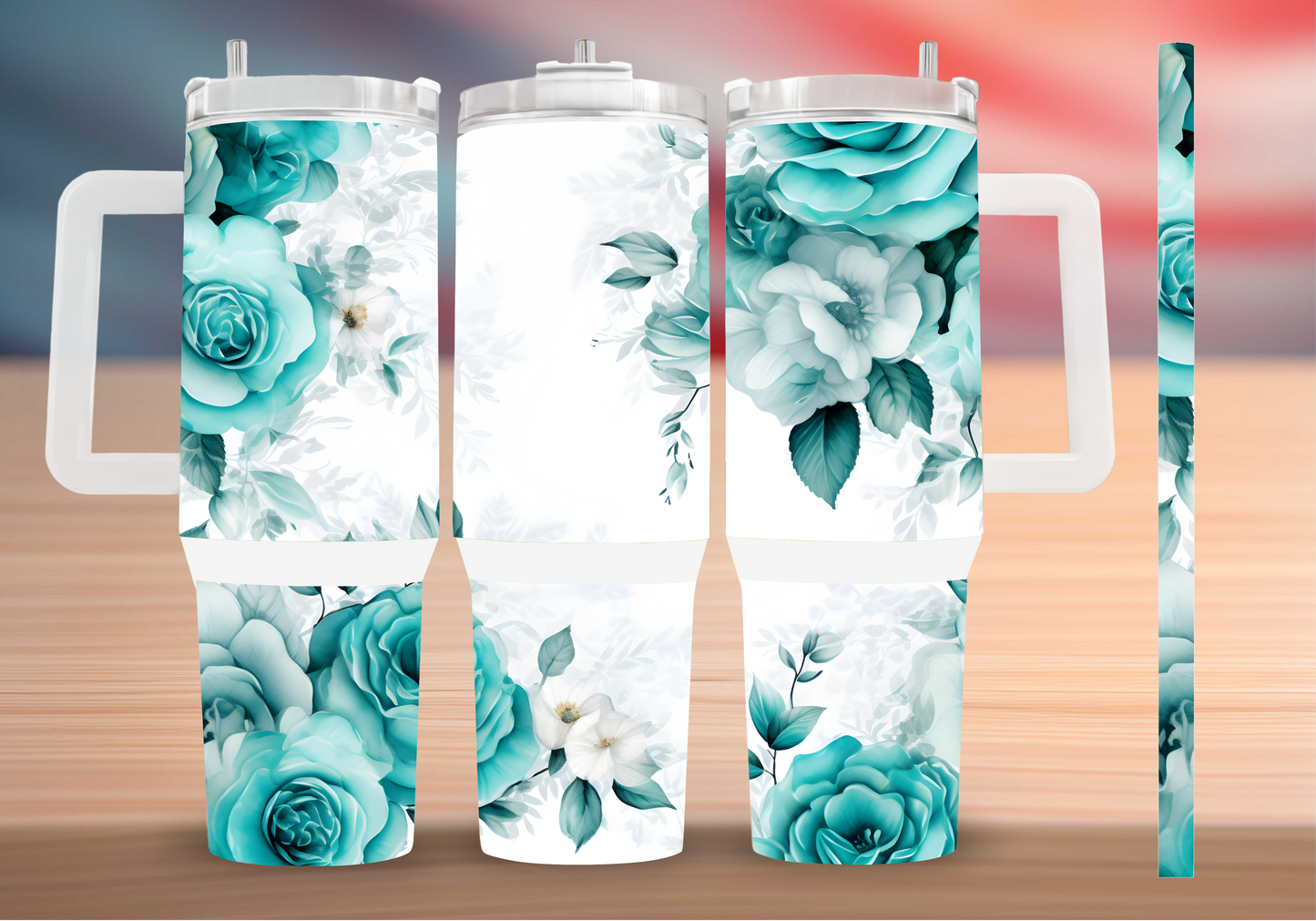 Personalized Teal Rose Tumbler