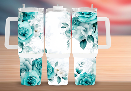 Personalized Teal Rose Tumbler