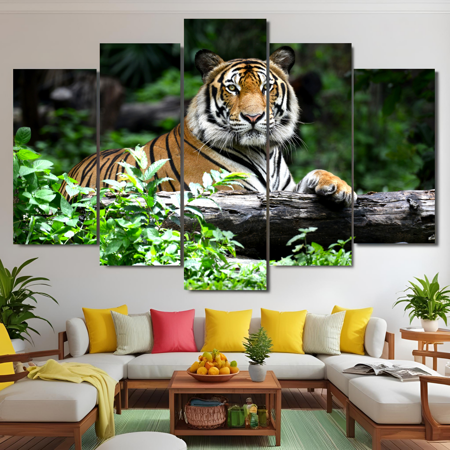 Five Panel Canvas Art - Tiger