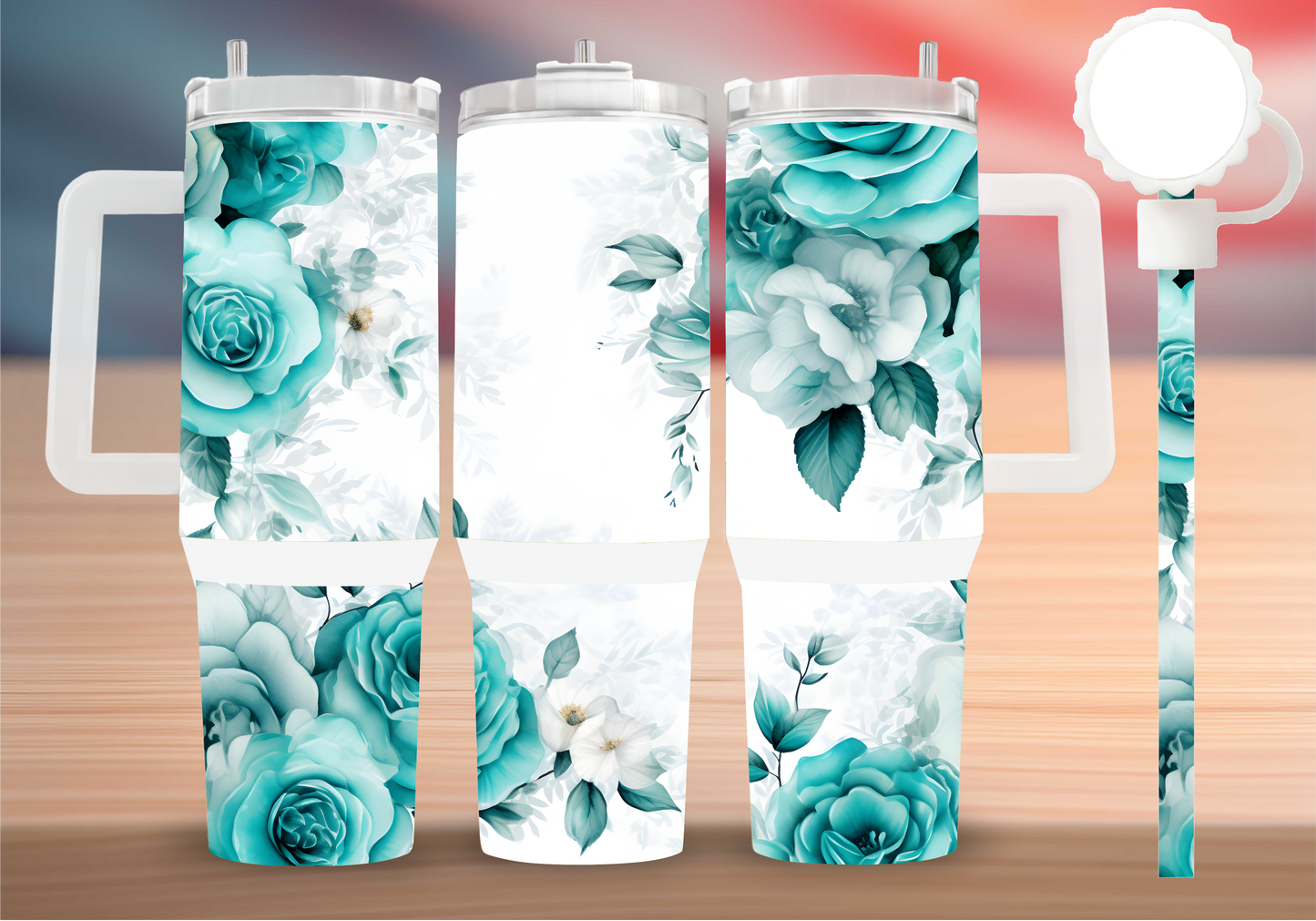 Personalized Teal Rose Tumbler