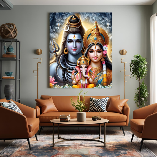 Canvas Art- Shiva Parbati Ganesha
